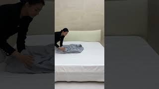 Folding bedsheet fashion clothfolding foldinghacks foldingclothes lifehacks folding [upl. by Gibun304]