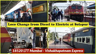 Loco change from Diesel to Electric at Solapur  18520 LTT  Vishakhapatnam Express [upl. by Blisse]