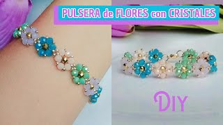 Como Hacer Pulsera de Flores con Cristales y Mostacillas [upl. by Anyl171]