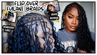 KNOTLESS FLIP OVER FULANI BRAIDS TUTORIAL  BOHEMIAN CURLS  Laurasia Andrea [upl. by Kassia672]