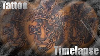 headdress lioness tattoo timelapse [upl. by Cohleen]