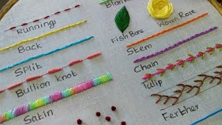 15 Basic embroidery stitches by hand  Basic embroidery  Basic embroidery stitches for beginners [upl. by Aidahs]