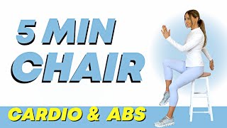 5 Min Chair Workout  9 Chair Exercises  Seated Cardio and Seated Abs  Limited Mobility Workout [upl. by Boutis610]