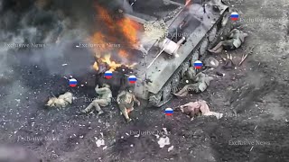 Panic Ukrainian FPV drones wipe out 50 Russian soldier hiding behind armored vehicles [upl. by Fidelis154]