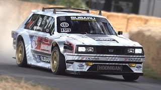 Travis Pastrana at Goodwood FOS 2023  862HP Subaru GL Wagon quotFamily Hucksterquot Gymkhana Car [upl. by Norab]