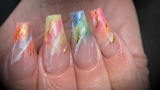 Acrylic design nails  rainbow opal marble [upl. by Yannodrahc]