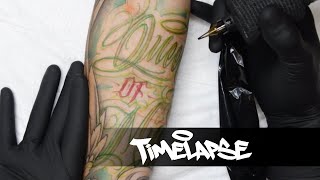 TATTOO TIMELAPSE  FREEHAND LETTERING  JJ INK [upl. by Stilla]