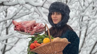 Cooking tandoori lamb with saffron and vegetables on a snowy winter day [upl. by Jocelin915]