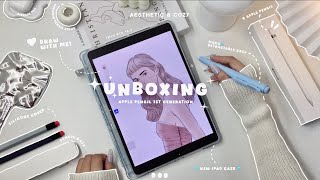  Apple Pencil 1st Gen ✨ Aesthetic Unboxing 📦  Draw with Me 🎨  Cute Accessories 🩵✏️ [upl. by Otreblide]