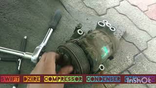 car Swift dzire compressor condenser changing and AC lining servicereparing [upl. by Sandy166]