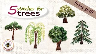 Tutorial on how to embroider trees with five easy stitches [upl. by Surad]