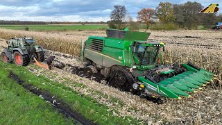 Extrembedingungen Körnermaisernte 2023 Raupen Mähdrescher vom Lohnunternehmen mud fight Corn Harvest [upl. by Annyl805]