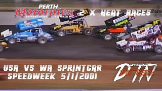 DTN DIRT REELS USA vs WA Sprintcar Speedweek 2 x heat races Perth Motorplex 512001 [upl. by Dhu]