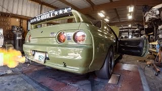 Nissan Skyline R32 GTR Dyno Day 500HP Flames [upl. by Eihtur]