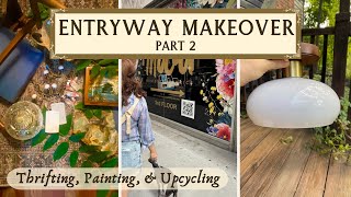 ENTRYWAY MAKEOVER ON A BUDGET  Part 2 Thrift Flips Reupholstering amp Picking Paint Colors [upl. by Ylrrad430]