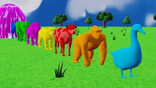 Paint and animals gorilla Elephant Duck Cartoon Lion Cow Fountain Crossing Wild Animals Game [upl. by Attezi]