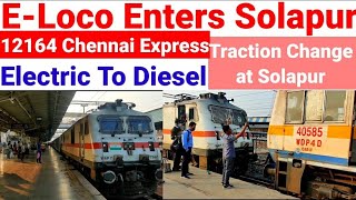 ELoco Enters Solapur Station For 1st Time with Chennai Express Traction ChangeElectric To Diesel [upl. by Best]