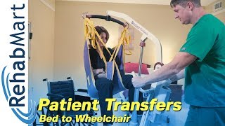 How to use a Hoyer Patient Lift to transfer a patient from the Bed to their Wheelchair [upl. by Ateloj]