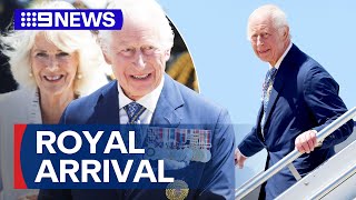 K﻿ing Charles III and Queen Camilla touch down in Canberra  9 News Australia [upl. by Hgielrac]