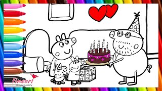 How to Draw and Color Peppa Pig celebrating Daddy Pigs Birthday 🐷🎂🎁🎉 Drawings for Kids [upl. by Alisan]