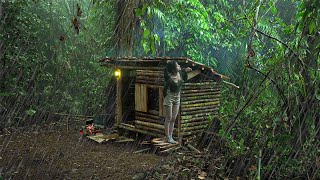 Despite the rain building wood survival shelter in wildlands  Bushcraft camp Part 1 [upl. by Charlotta877]