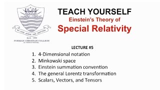 Lecture 5 Scalars Vectors and Tensors Special Relativity  English  Pervez Hoodbhoy [upl. by Brose]