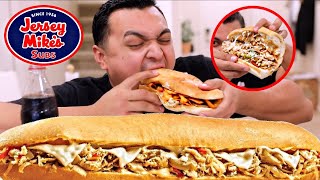 GIANT JERSEY MIKE’S CHEESE STEAK SUB MUKBANG [upl. by Linker]