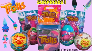 Dreamworks Trolls Toys Surprises Blind Bags Series 3 Tins Plastic Chocolate Eggs Chupa Chups Opening [upl. by Davy673]