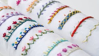 14 Hand Embroidery Borders for Beginners  Basic Embroidery Stitches [upl. by Alten]