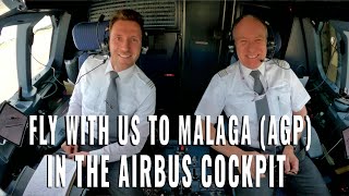 AIRBUS COCKPIT TO MALAGA 🇪🇸 AGP  Visual approach  landing runway 12  Pilots  cockpit view [upl. by Landers]