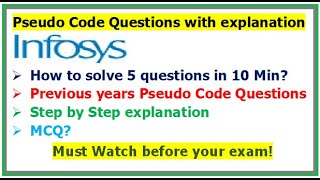 Infosys Pseudo Code Questions with Step by Step Explanation 5 Questions in 10 min 100 selection [upl. by Hesky]