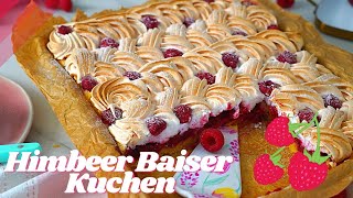 Blechkuchen mit Baiser amp Himbeeren  Himbeerkuchen vom Blech  schneller Sommerkuchen [upl. by Det]