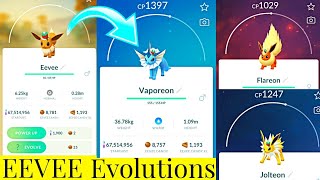 Eevee Evolutions into Vaporeon Flareon amp Jolteon In Pokemon Go  Pokemon Go New Event  Eeveelution [upl. by Airotal]