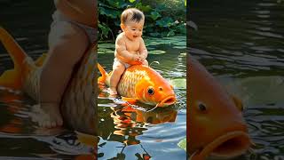 Baby rides on fish👶🐬🐳 baby fish shorts shortvideo youtubeshorts [upl. by Winslow]