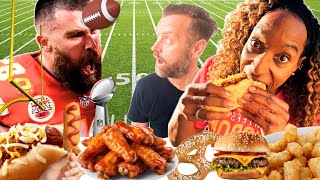 Brits Try Real Superbowl Snacks For The First Time In The USA [upl. by Antoine]