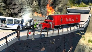 Collapsing Bridge Pileup Crashes 3  BeamNG Drive Realistic Physics [upl. by Enitram]