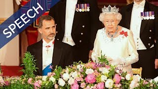 The Queen gives a speech at the State Banquet  Spain State Visit [upl. by Hcone]