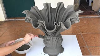 Make Unique Decorative Plant Pots From Fabric And Cement  Cement Craft Ideas At Home [upl. by Kelwunn]