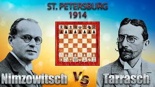 Aaron Nimzowitsch Vs Siegbert Tarrasch 🏆 St Petersburg 1914 🏆 D05 Damenbauernspiele  chess 665 [upl. by Nomelc864]