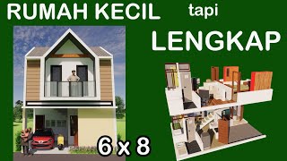 Rumah Ruangan Lengkap ukuran 6x8 kamar 2 Wc 2 r uang tamu keluarga makan carpot jemuran [upl. by Galen662]