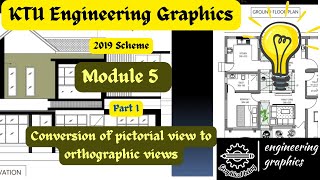 KTU Engineering Graphics Module 5 Part 1 Conversion of Pictorial views to Orthographic views [upl. by Llib]