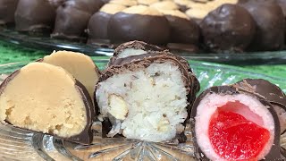 3 Christmas Candies Peanut Butter Buckeyes Coconut Bon Bons Chocolate Covered Cherries [upl. by Aushoj]