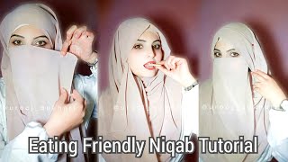 Eating Friendly Niqab Tutorial GeorgetteChiffon Hijab Style  Full Coverage Niqab Style [upl. by Rob]