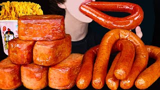 ASMR KIELBASA SAUSAGE SPAM CHEESY CARBO FIRE NOODLES COOKING MUKBANG킬바사 소세지 먹방咀嚼音Sosis EATING SOUNDS [upl. by Zzabahs]