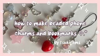 Phone Charm Tutorial ☁︎ ﾟ☾ ﾟ｡⋆ how to make beaded phone charms and bookmarks  cute art ideas [upl. by Billye]