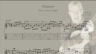 Vincent Starry starry night  Don McLean  Classical Guitar ScoreTAB [upl. by Nesnaj]