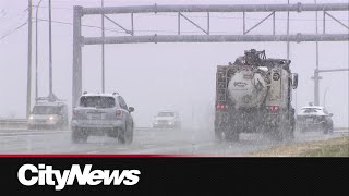 Calgarians wake up to slick road conditions following first snowfall [upl. by Ahserak]