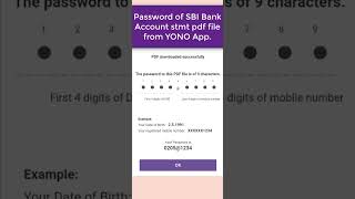 Password to open SBI Bank Account stmt PDF file downloaded from YONO App [upl. by Verada848]