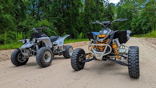 Longest WOT on YouTube Stock CanAm DS450X MX vs Stock Yamaha Banshee 350 [upl. by Suiremed]