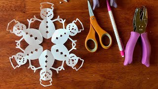 How to make a snowman paper snowflake  Step by step  Do it yourself Paper Snowflake Art [upl. by Hedvah220]